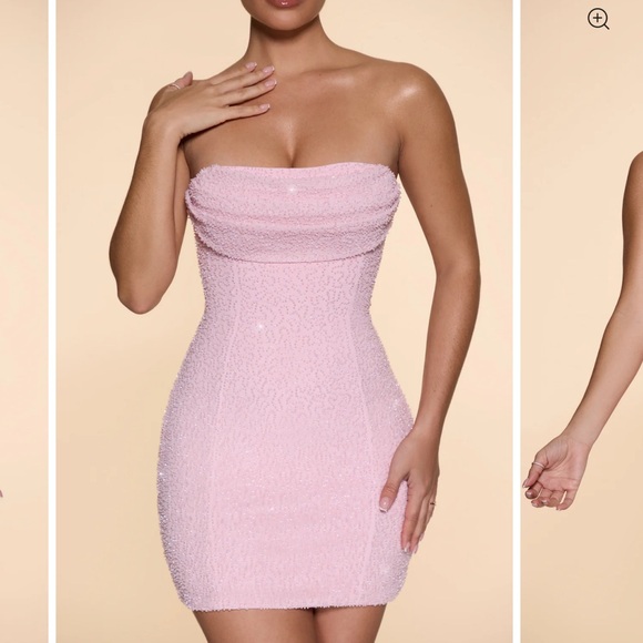 Oh Polly - Basel: Embellished Strapless Cowl Neck Mini Dress - Picture 4 of 6